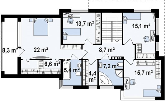 Второй этаж 98,9 м² дома Zx114