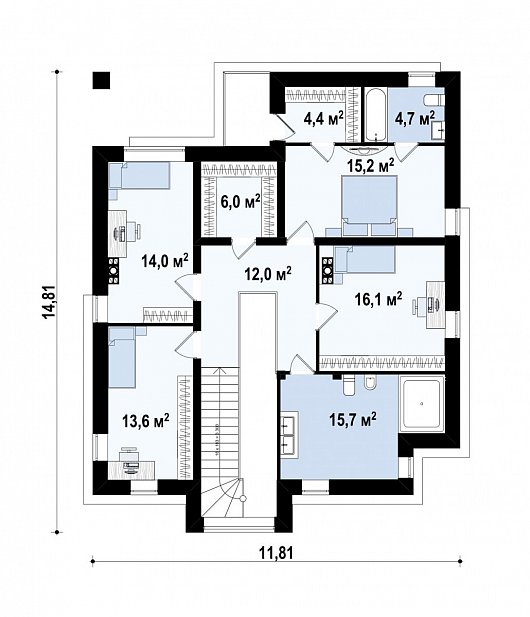 Второй этаж 103,6 м² дома Zx124
