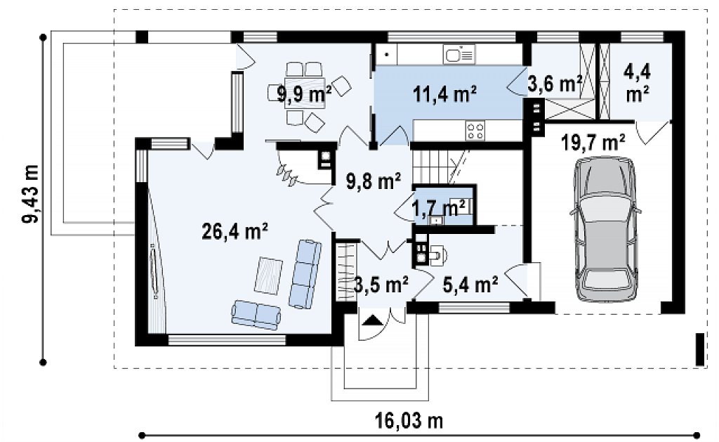Первый этаж 95,9 м² дома Zx8