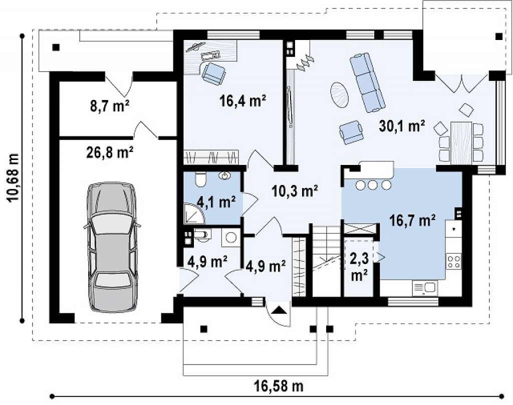 Первый этаж 89,7 / 125,2 м² дома Zx12 F