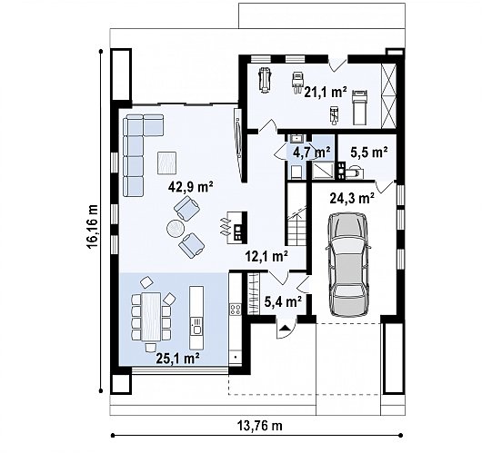 Первый этаж 141,4 м² дома Zx123