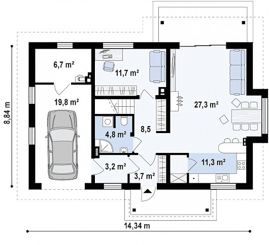 Первый этаж 70,6 / 97,1 м² дома Z162 Gl