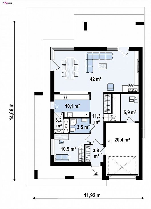 Первый этаж 110,0 м² дома Zx93