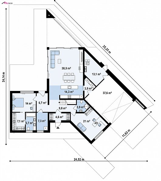 Первый этаж 186,9 м² дома Zx94