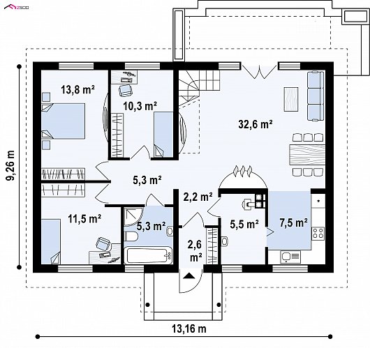 Первый этаж 96,5 м² дома Z8 B 40