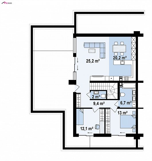 Второй этаж 87,6 м² дома Zb22