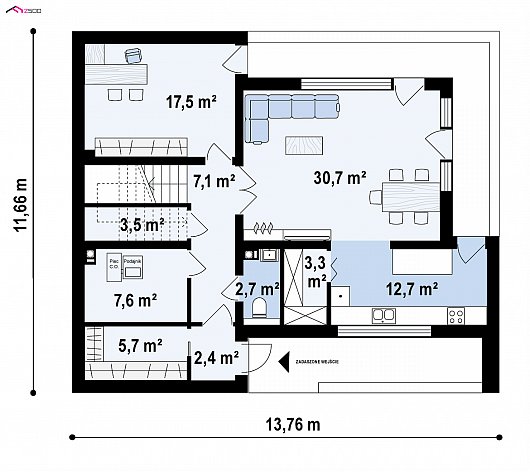 Первый этаж 92,3 м² дома Zx82