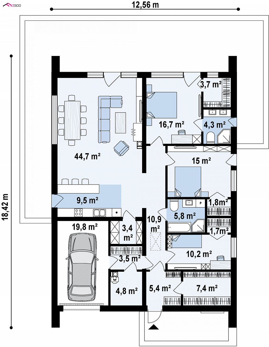 Первый этаж 148,8 / 168,5 м² дома Z446
