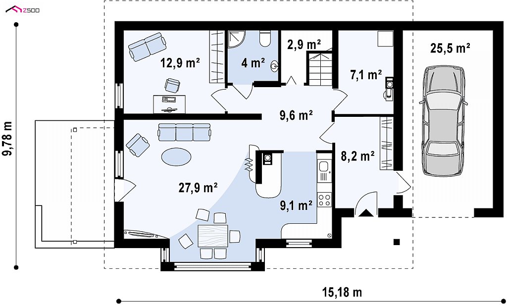 Первый этаж 81,6 / 107,1 м² дома Z128GP