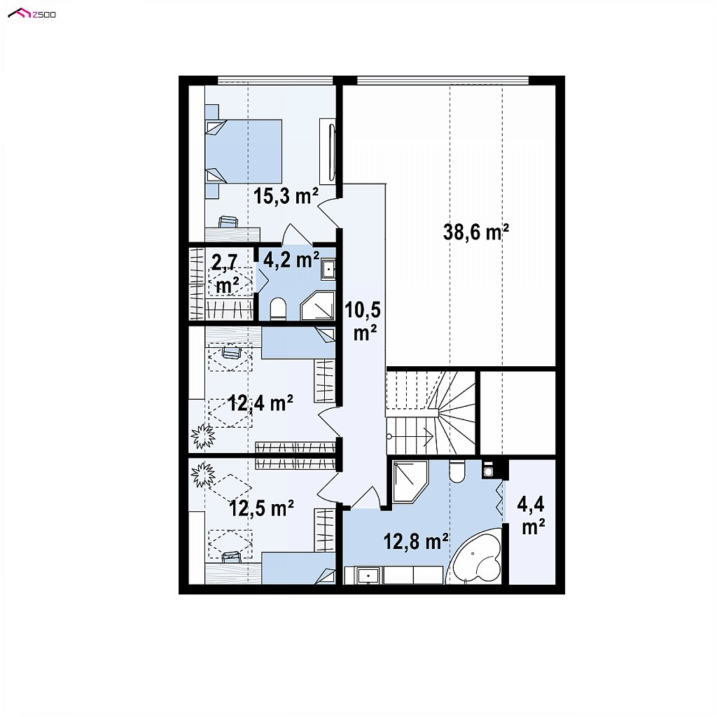 Второй этаж 69,4 / 79,5 м² дома Z445D