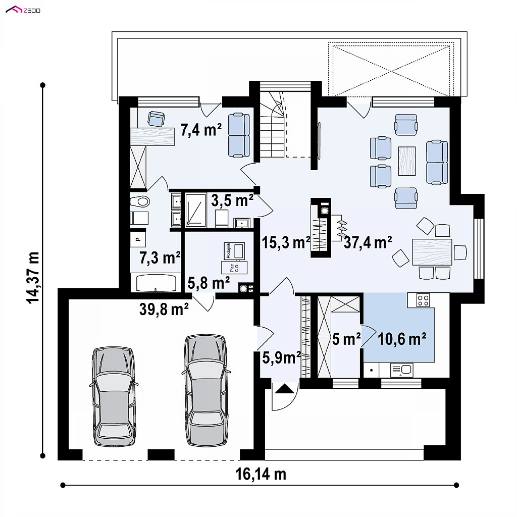 Первый этаж 110,2 / 154,8 м² дома ZX62 A