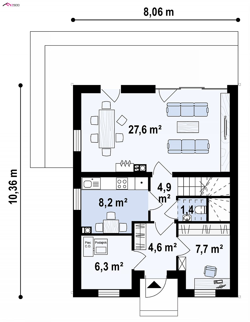 Первый этаж 59,7 м² дома Z396
