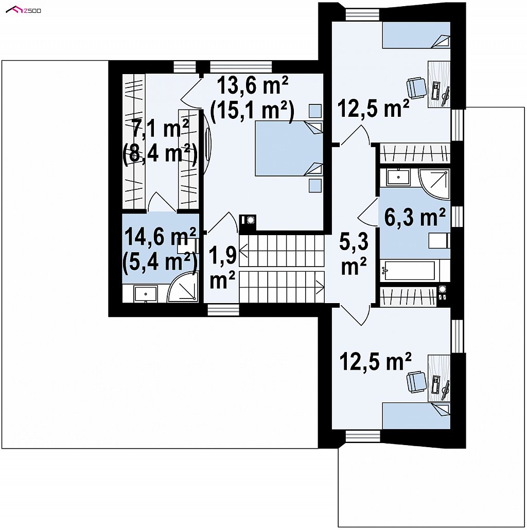 Второй этаж 63,0 / 66,5 м² дома Zx145