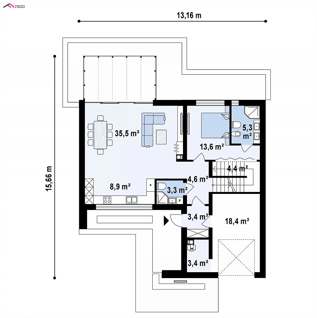 Первый этаж 97,8 / 116,3 м² дома Z450