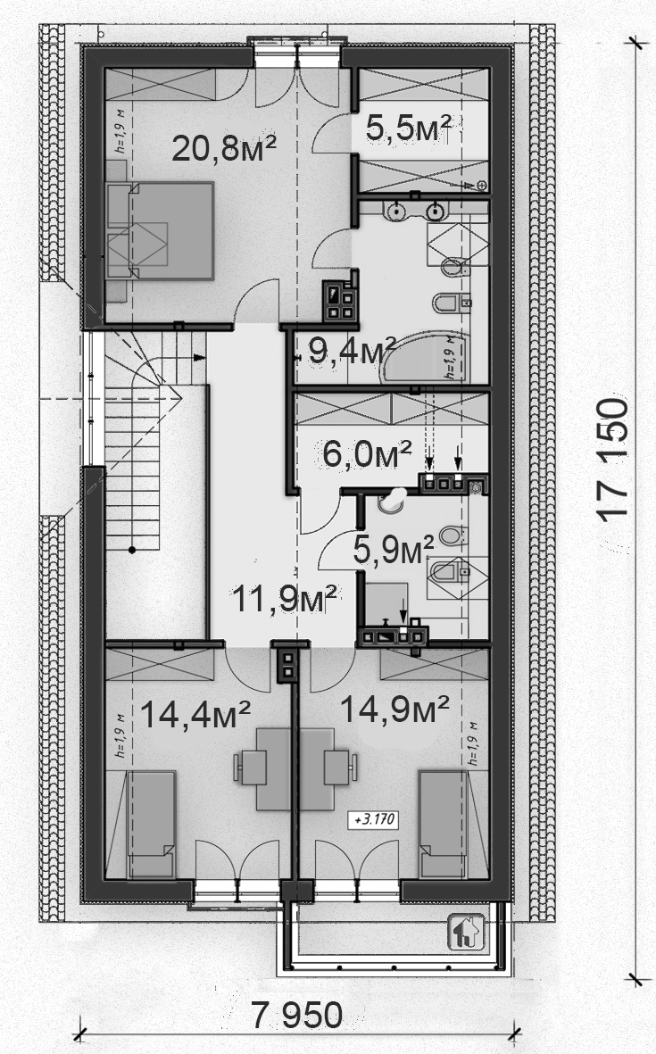 Схема второго этажа  дома ZH12