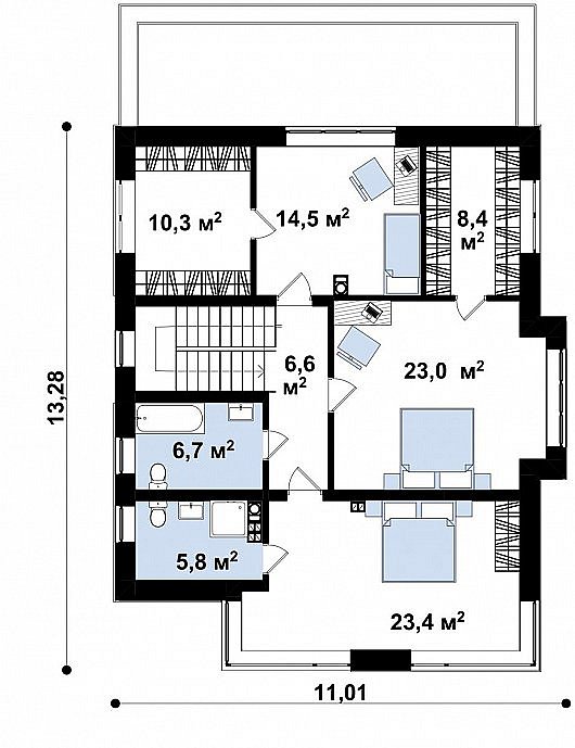 Второй этаж 98,7 м² дома Zz9