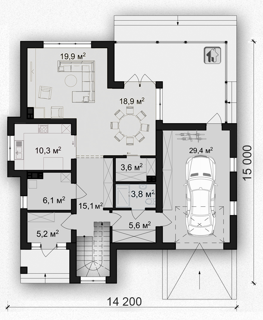 Схема первого этажа дома ZH9
