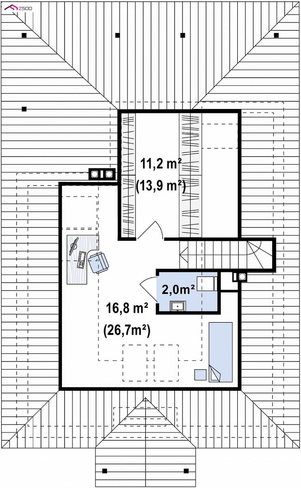 Второй этаж 40,6 м² дома Z16D 35