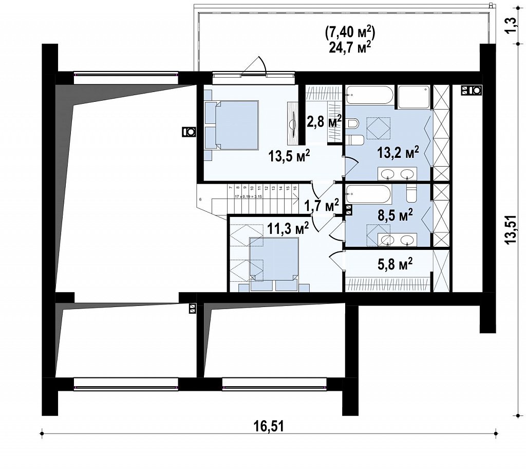 Второй этаж 55,1 м² дома Zx250