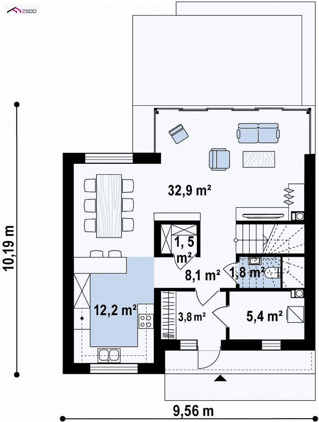 Первый этаж 65,8 м² дома Zx90