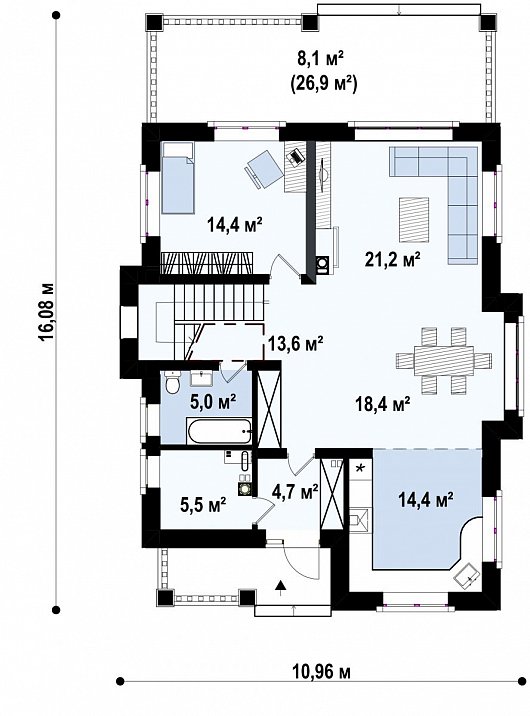 Первый этаж 106,5 м² дома Zz8