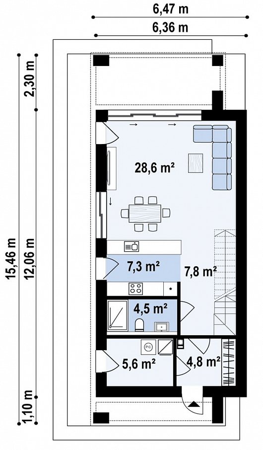 Первый этаж 55,6 м² дома Z431