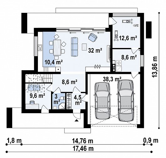 Первый этаж 127,5 м² дома Zx31