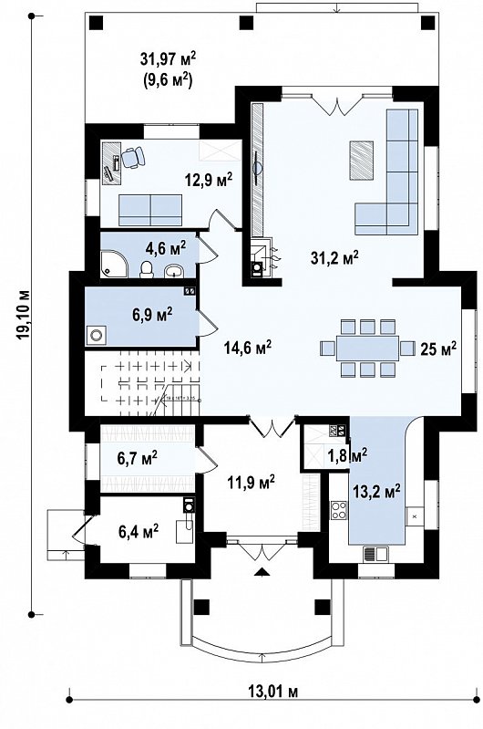 Первый этаж 159,4 м² дома Zz12