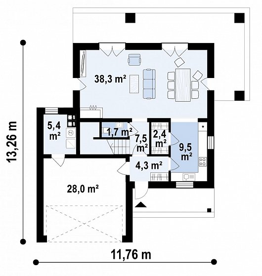 Первый этаж 97,1 м² дома Zx171