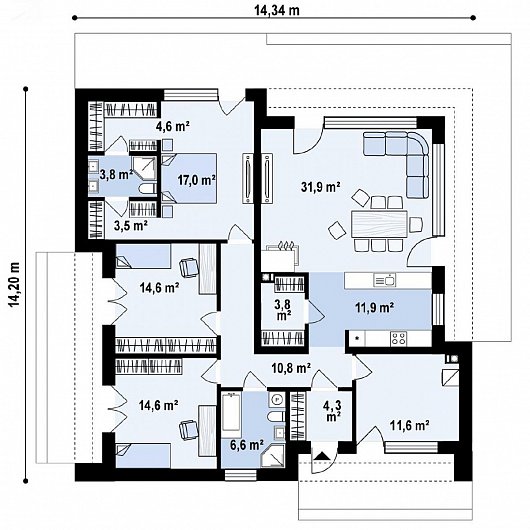 Первый этаж  139,0 м² дома Zx176