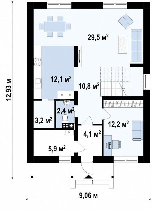 Первый этаж   80,7 м² дома Zx24 a v1