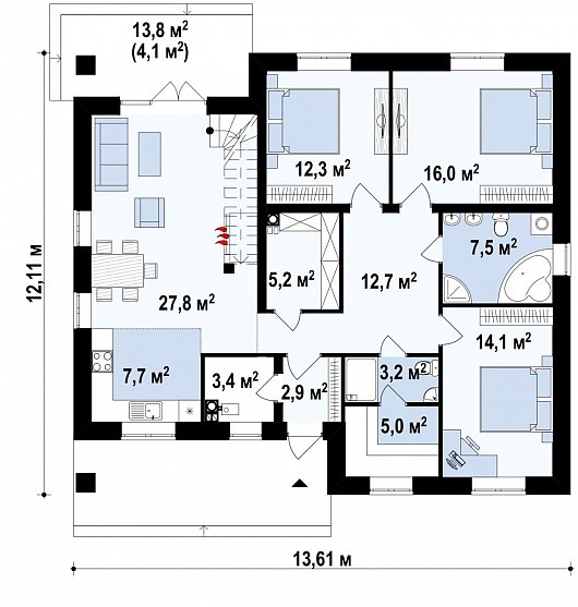 Первый этаж  122,1 м² дома Zz230