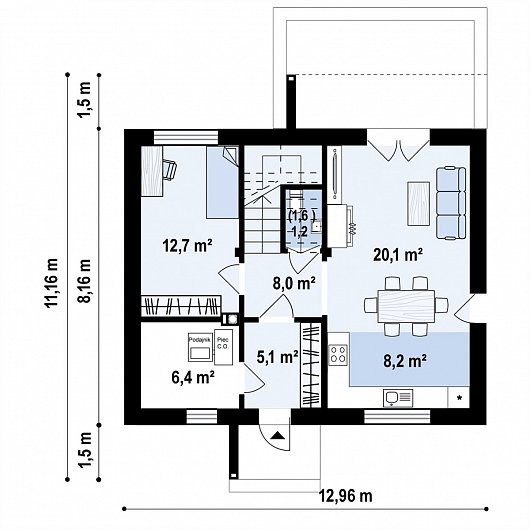 Первый этаж 62,1 м² дома Zx212