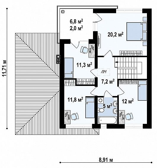 Второй этаж 68,8 м² дома zx24 pk