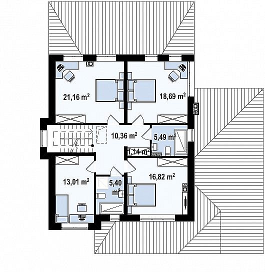 Второй этаж 102,1 м² дома Zz2 L + pk