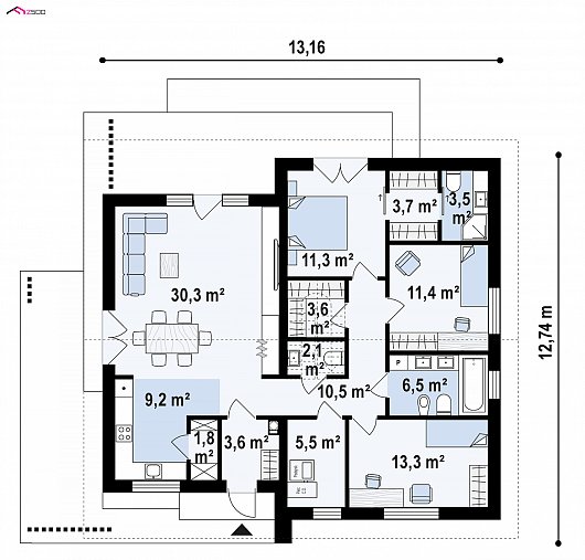 Первый этаж  115,4 м² дома Z462