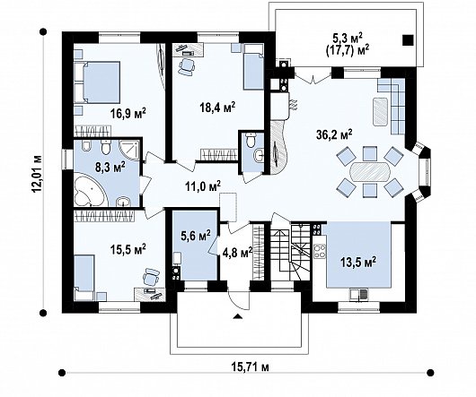 Первый этаж 141,4 м² дома Z10 P