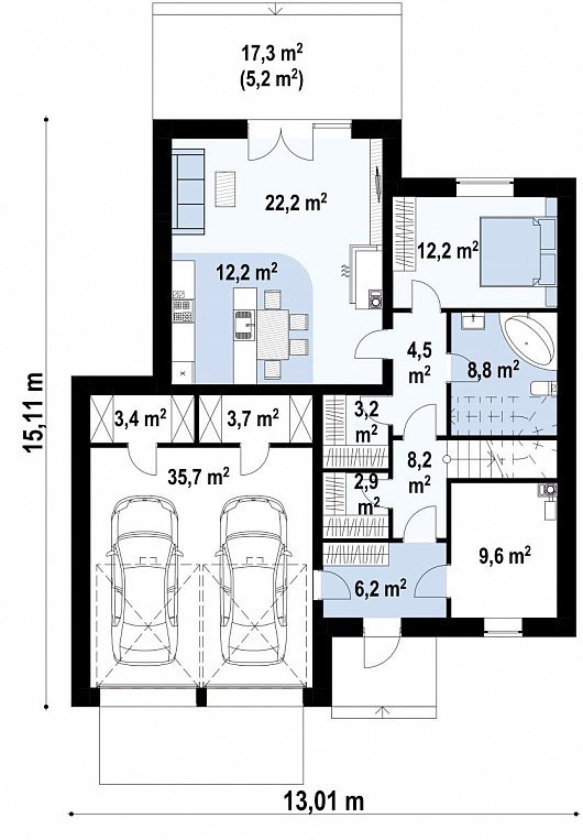 Первый этаж 144,2 м² дома Zx120 v1