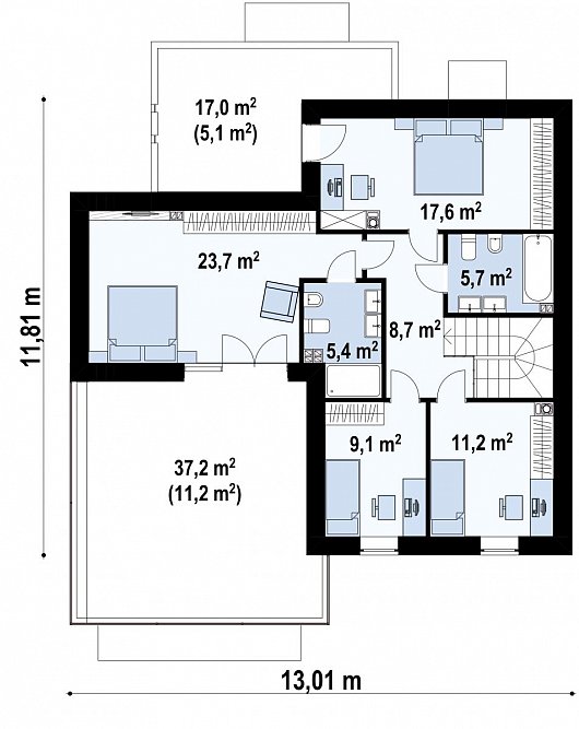 Второй этаж 91,4 м² дома Zx120 v1