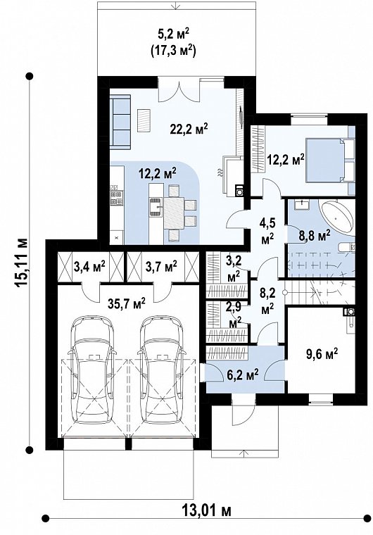 Первый этаж 132,8 м² дома Zx120 v2
