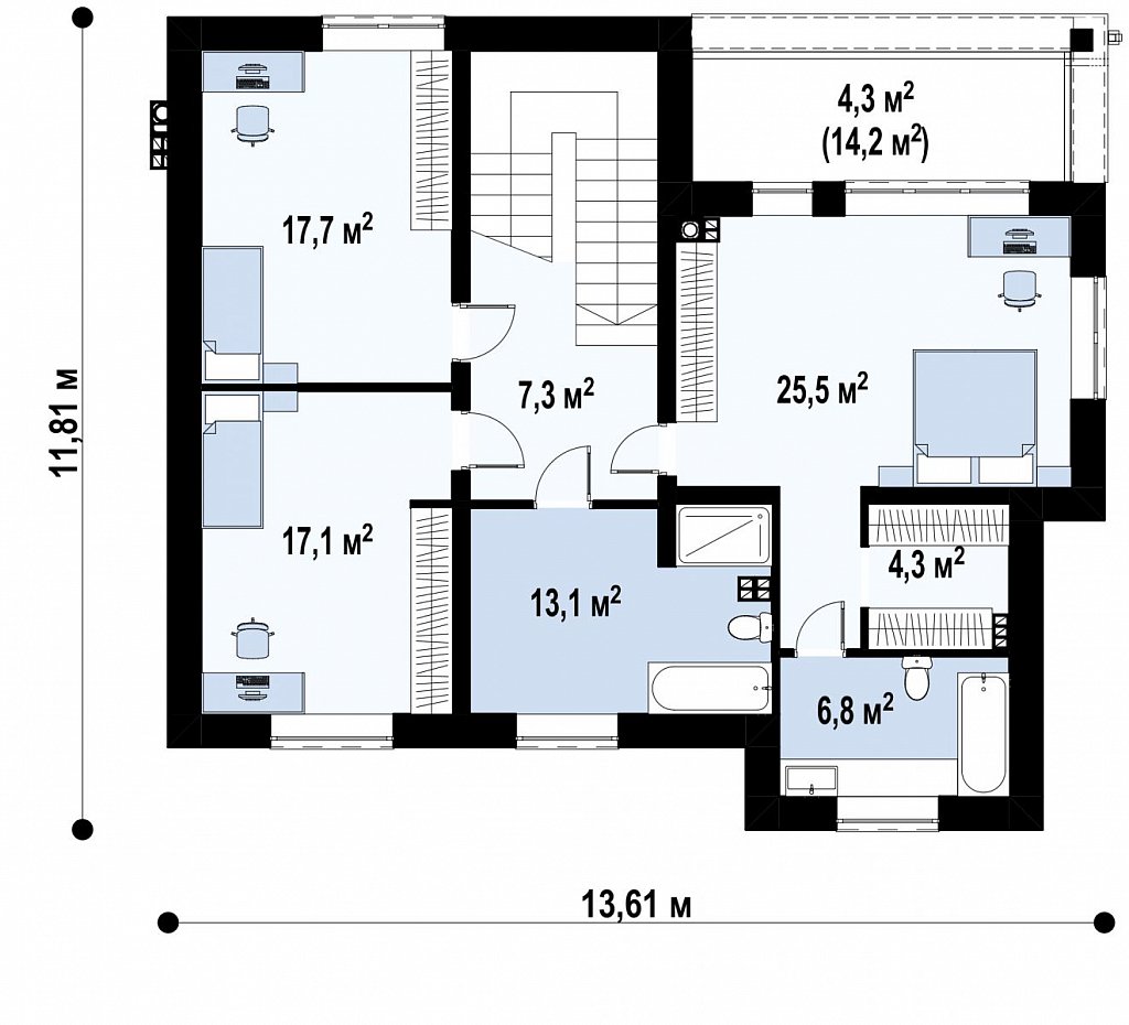 Второй этаж 107,2 м² дома Zx109 P