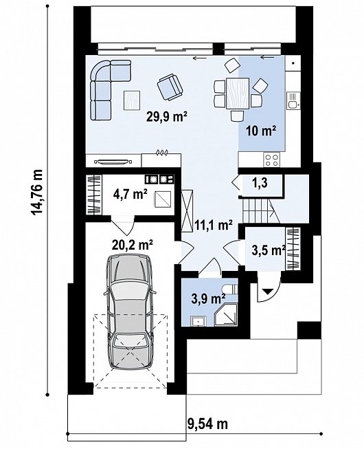 Первый этаж 79,6 м² дома Zx173
