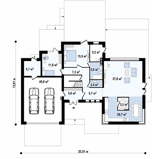Первый этаж 173,8 м² дома Zx22 P