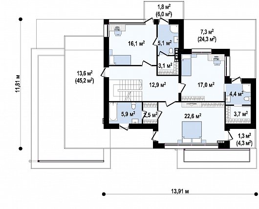 Второй этаж 120,7 м² дома Zx22 P