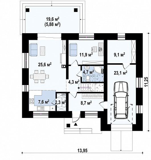 Первый этаж 99,9 м²  дома Zz11k