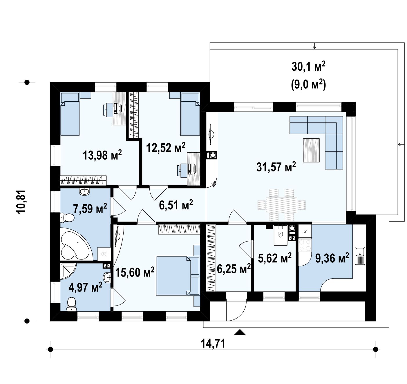 1-ый этаж 114,0 / 123,0 m² дома Zx35