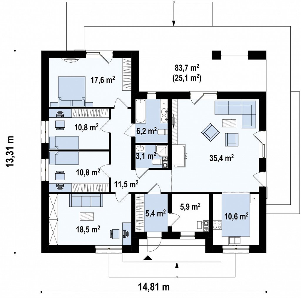 Первый этаж 160,8 м² дома Z321