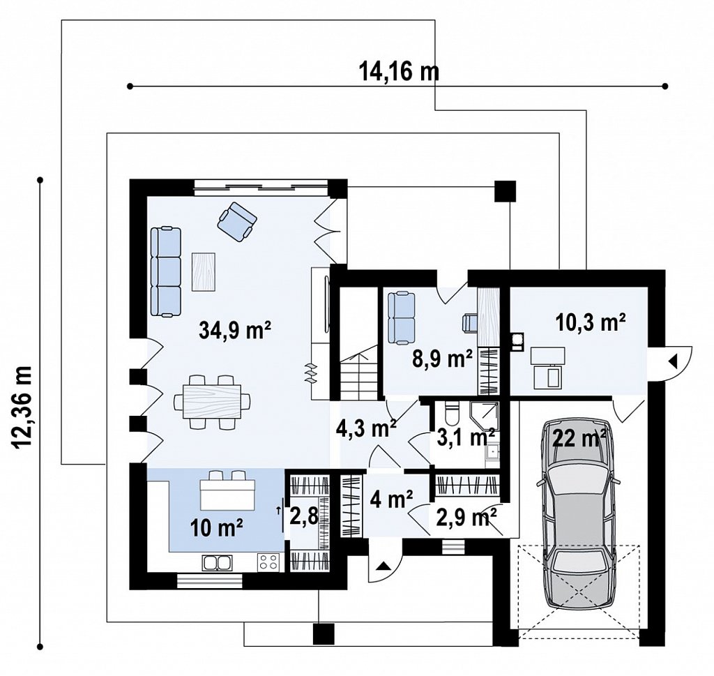 Первый этаж 103,5 м² дома Z421