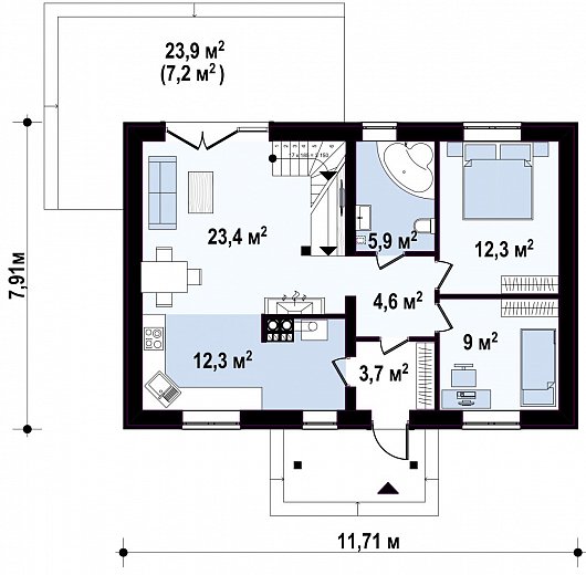 Первый этаж 77,4 м² дома Z12 P