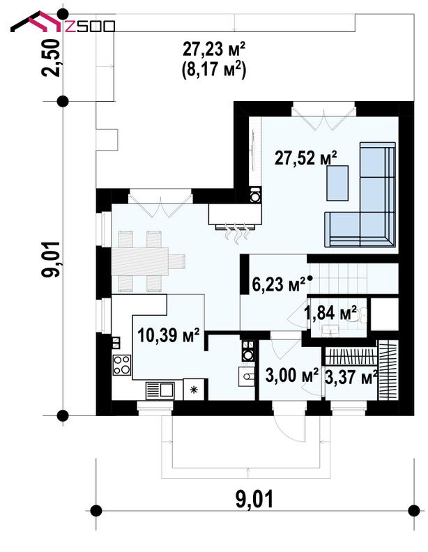 1-ЫЙ ЭТАЖ 52,3 / 60,5 m² дома Z163 v1